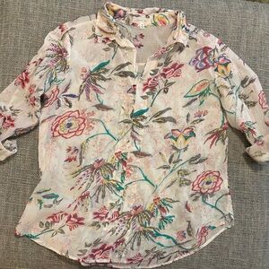 Eden & Olivia White Floral 100% CottonButton-Up Top M Easter Blouse
